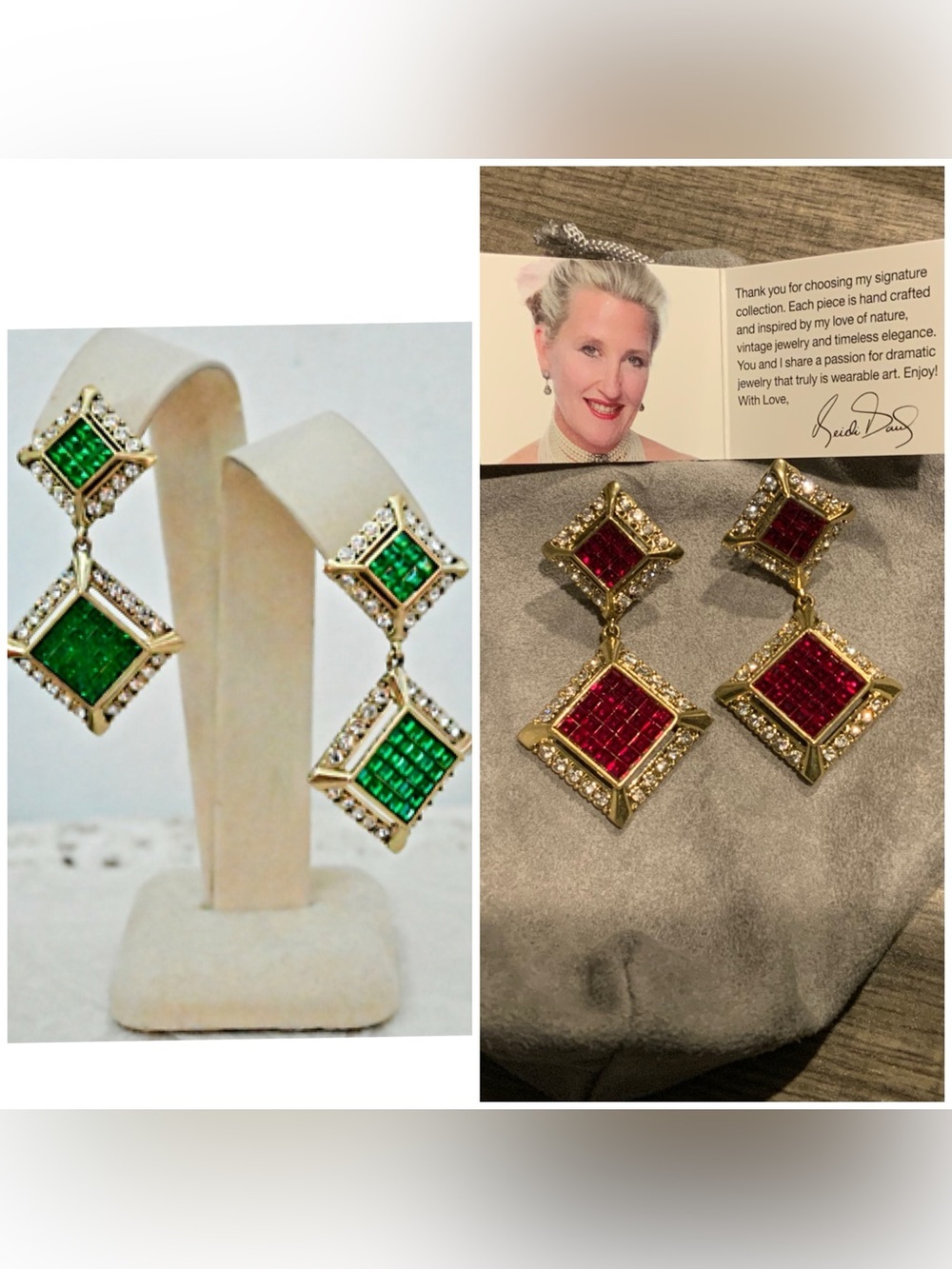 NIB HEIDI DAUS Green OR Red Crystal Drop Earrings - Women Jewelry 1 pair
